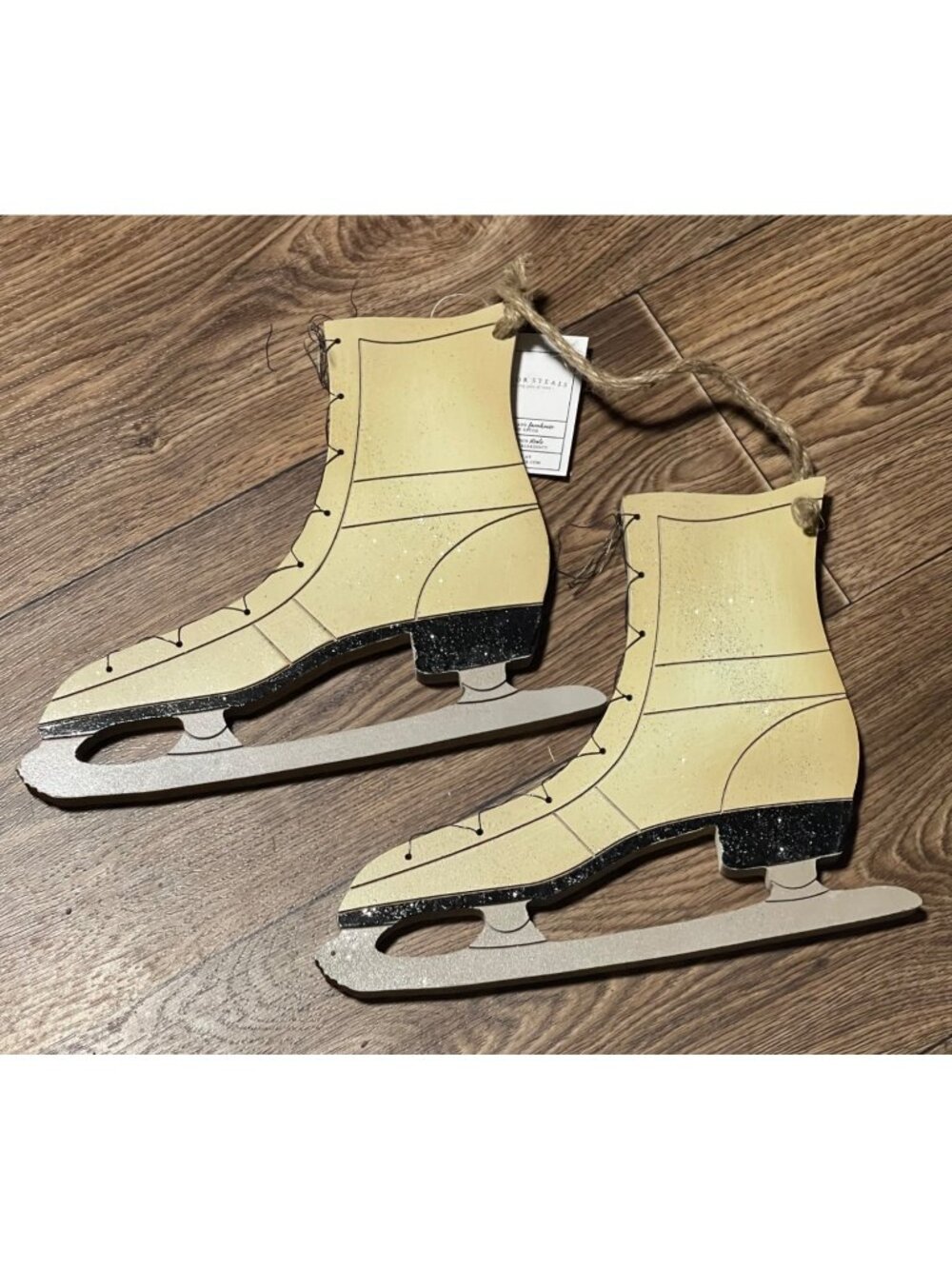 Wooden MDF Carved Ice Skates With Glitter Accents Hanging Wall Decor Farmhouse